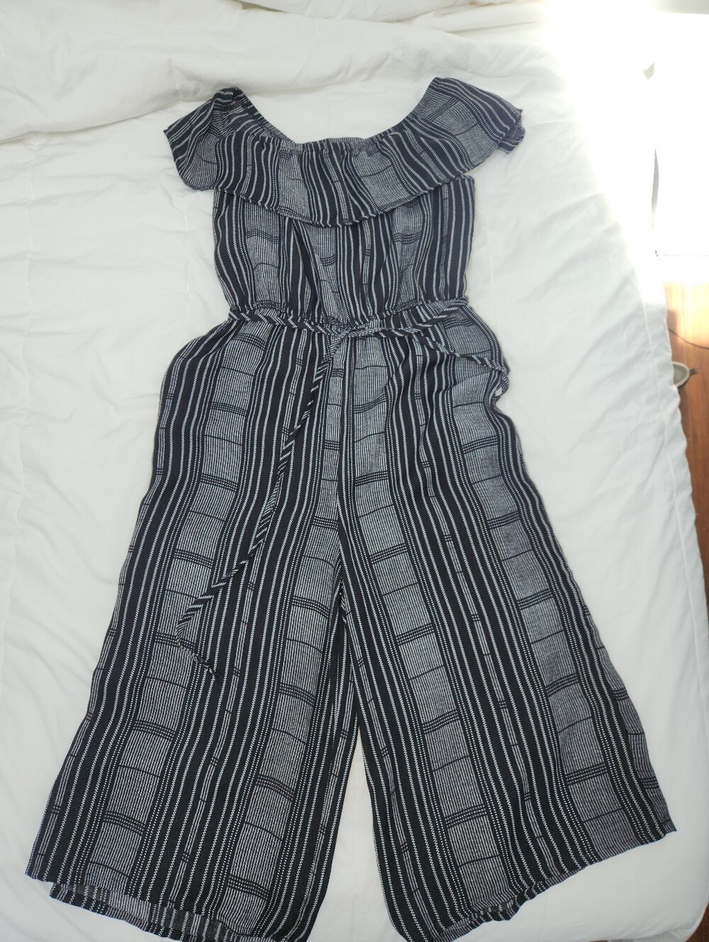 Striped Off-Shoulder Cropoed Wide-Leg Jumpsuit